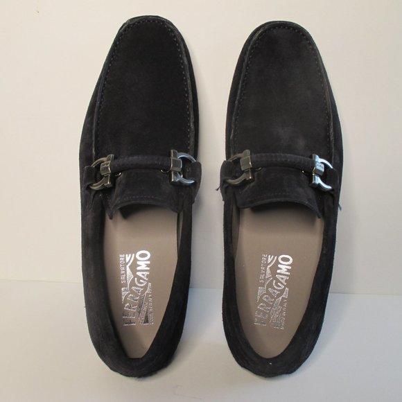 Ferragamo Mens Dark Blue Suede Loafer/Driving Shoes 7 1/2 D New with Box - Picture 2 of 10